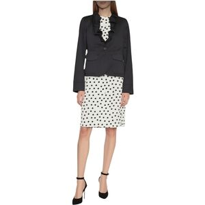 Talbots Ruffle One button V-neck Jacket Size 4 Cotton Long Sleeve Black Coquette